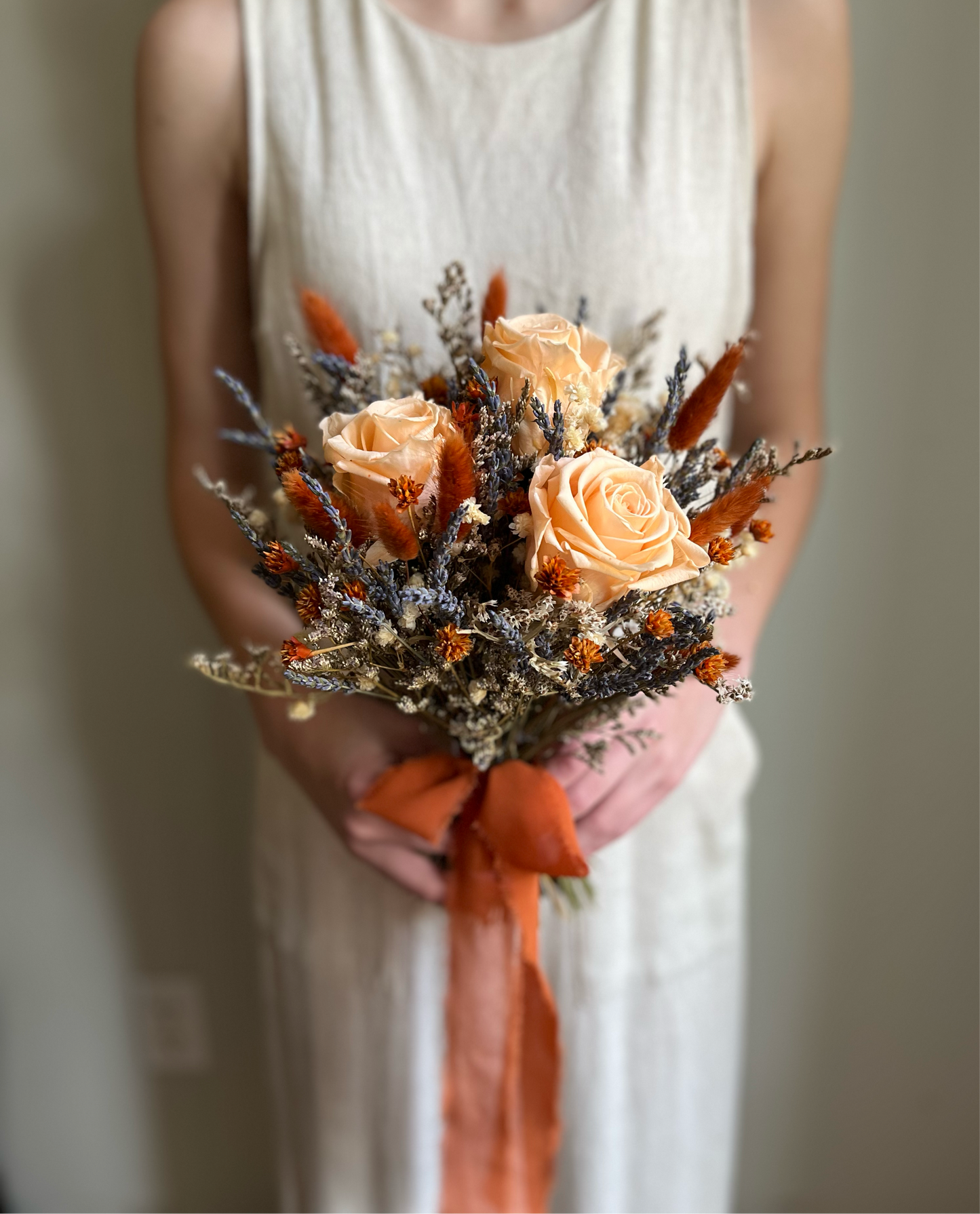 Dried Fall Bouquet with Preserved Apricot Roses