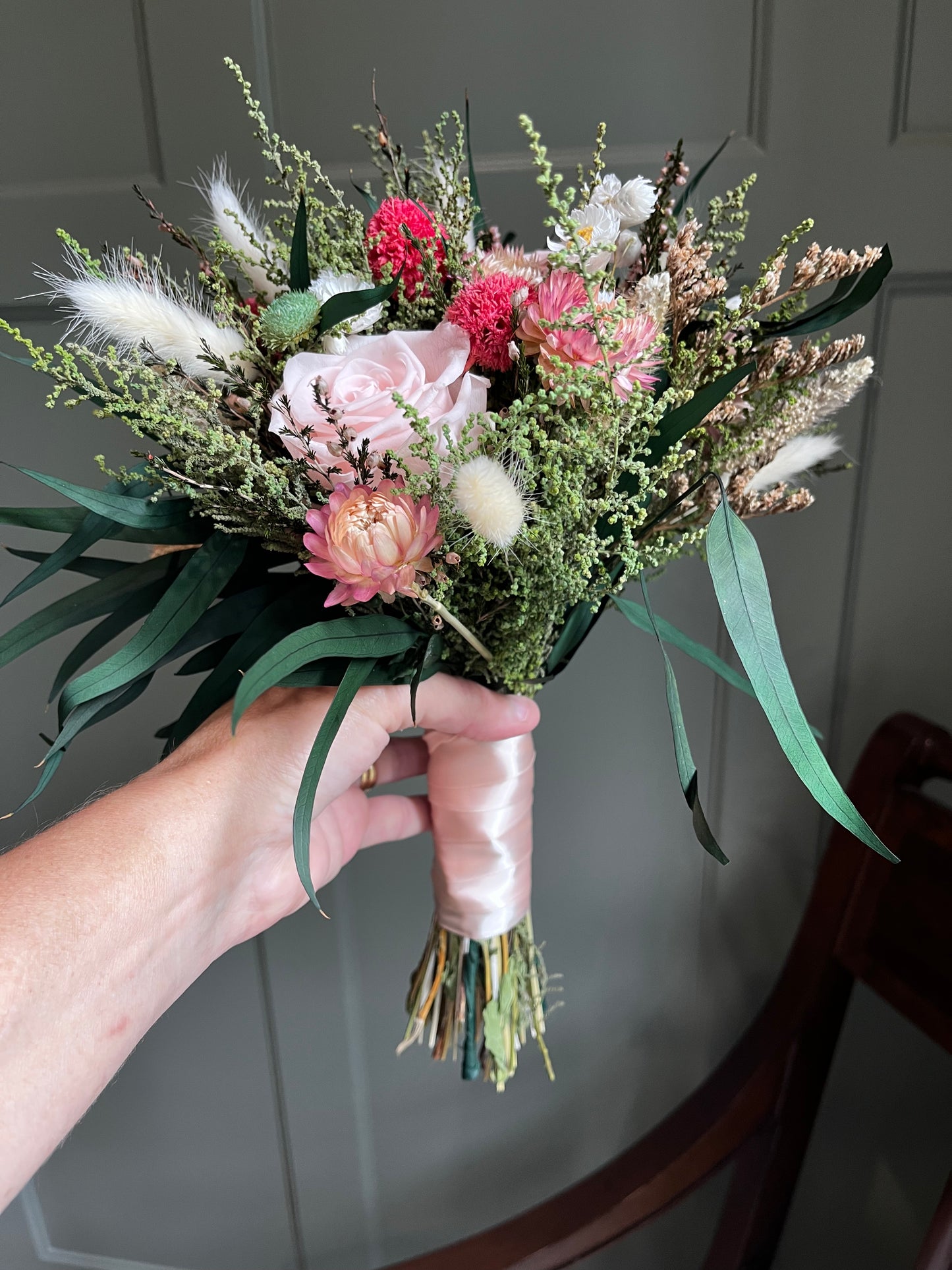 Preserved Pink Bouquet: Real Pink Blush Roses, Daisies, Scottish Heather
