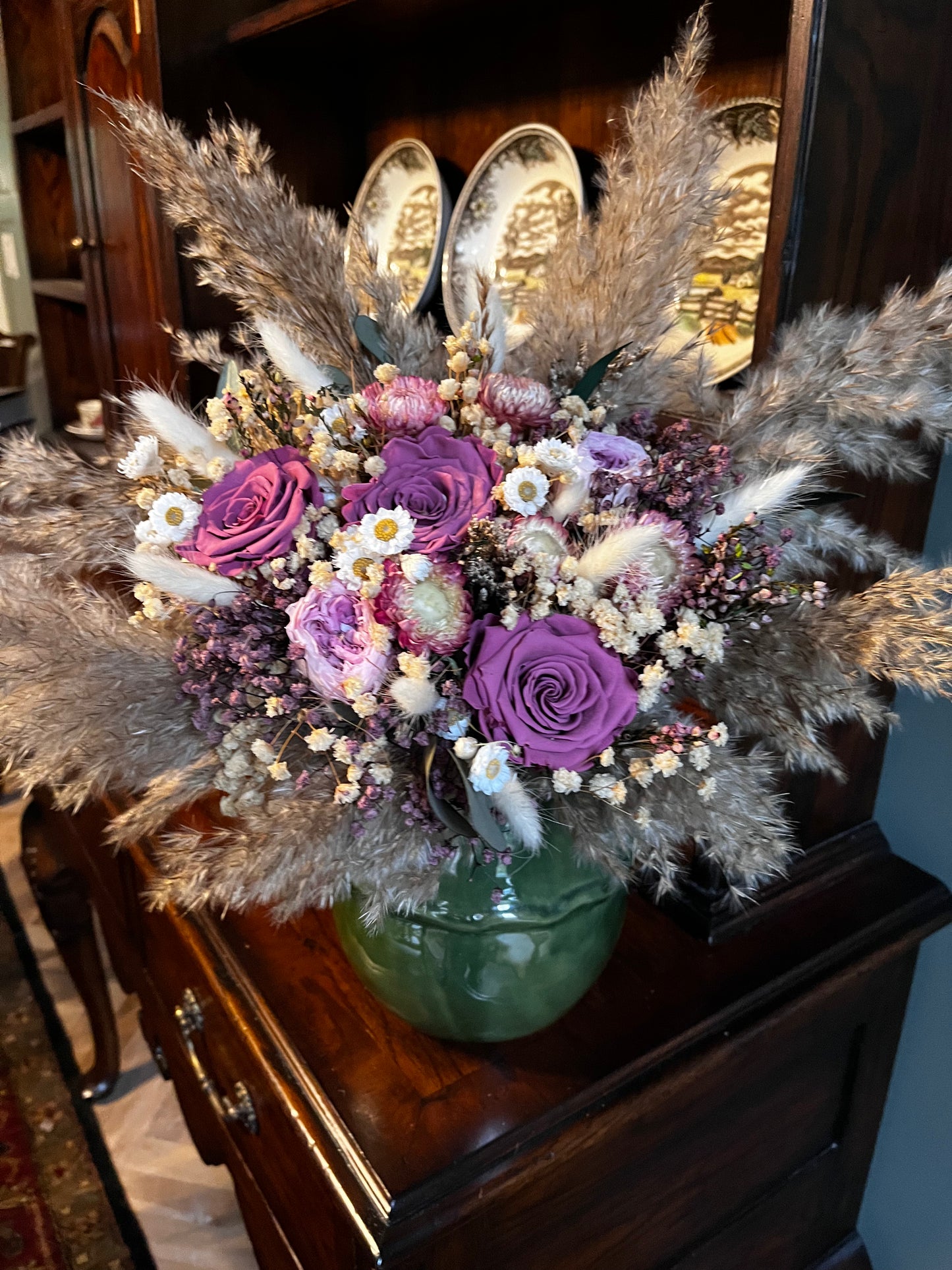 Preserved Mauve Purple Roses And Daisy Bouquet