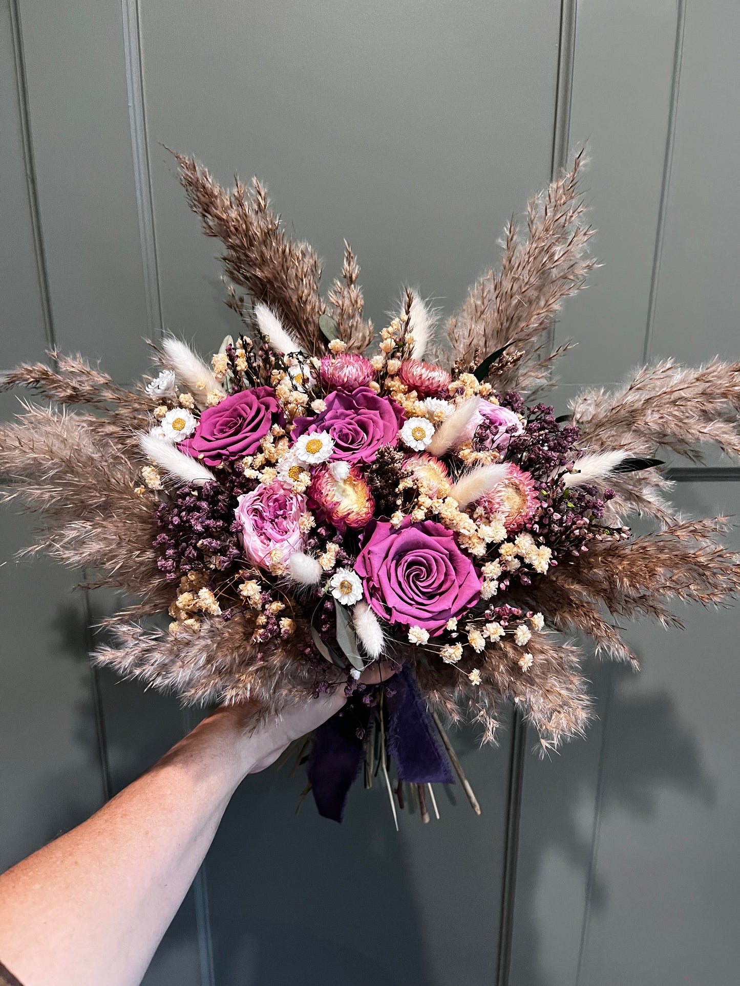 Preserved Mauve Purple Roses And Daisy Bouquet