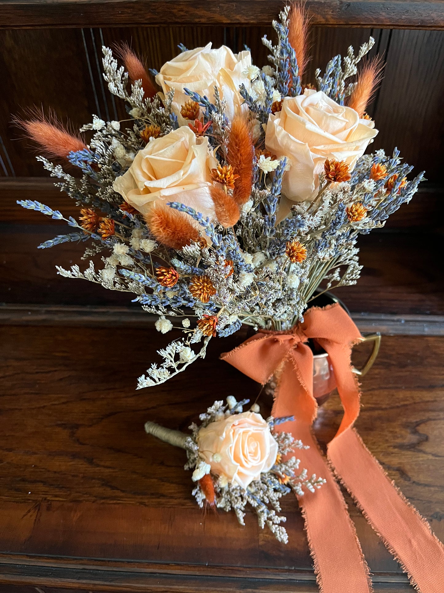 Dried Fall Bouquet with Preserved Apricot Roses