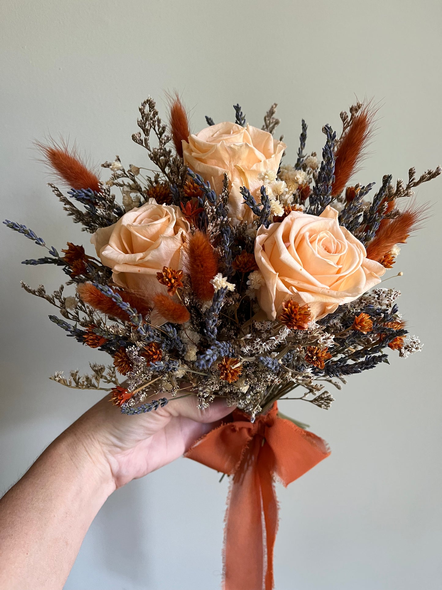 Dried Fall Bouquet with Preserved Apricot Roses